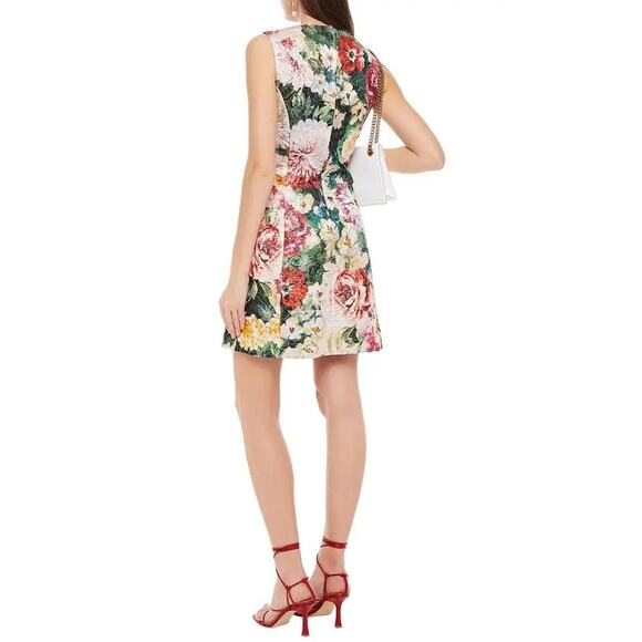 NWT DOLCE & GABBANA Metallic Floral-Print Cotton-Blend Brocade Mini Dress 42 M - Picture 8 of 14